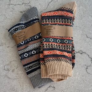 Nordic Pattern Socks - Gray and Tan. Men’s size. 8- 12
